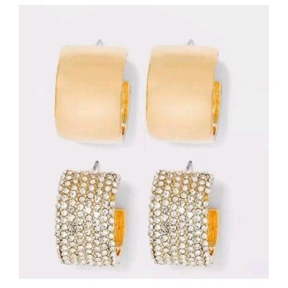 SUGARFIX by BaubleBar Crystal Hoop Earring 2 Piece Set NEW Modern Casual - Picture 1 of 6